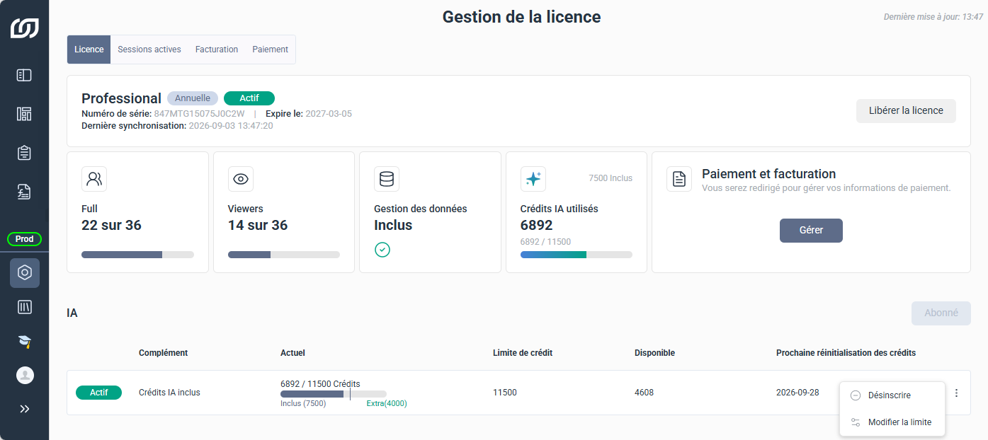 Résiliation de la souscription aux crédits IA supplémentaires