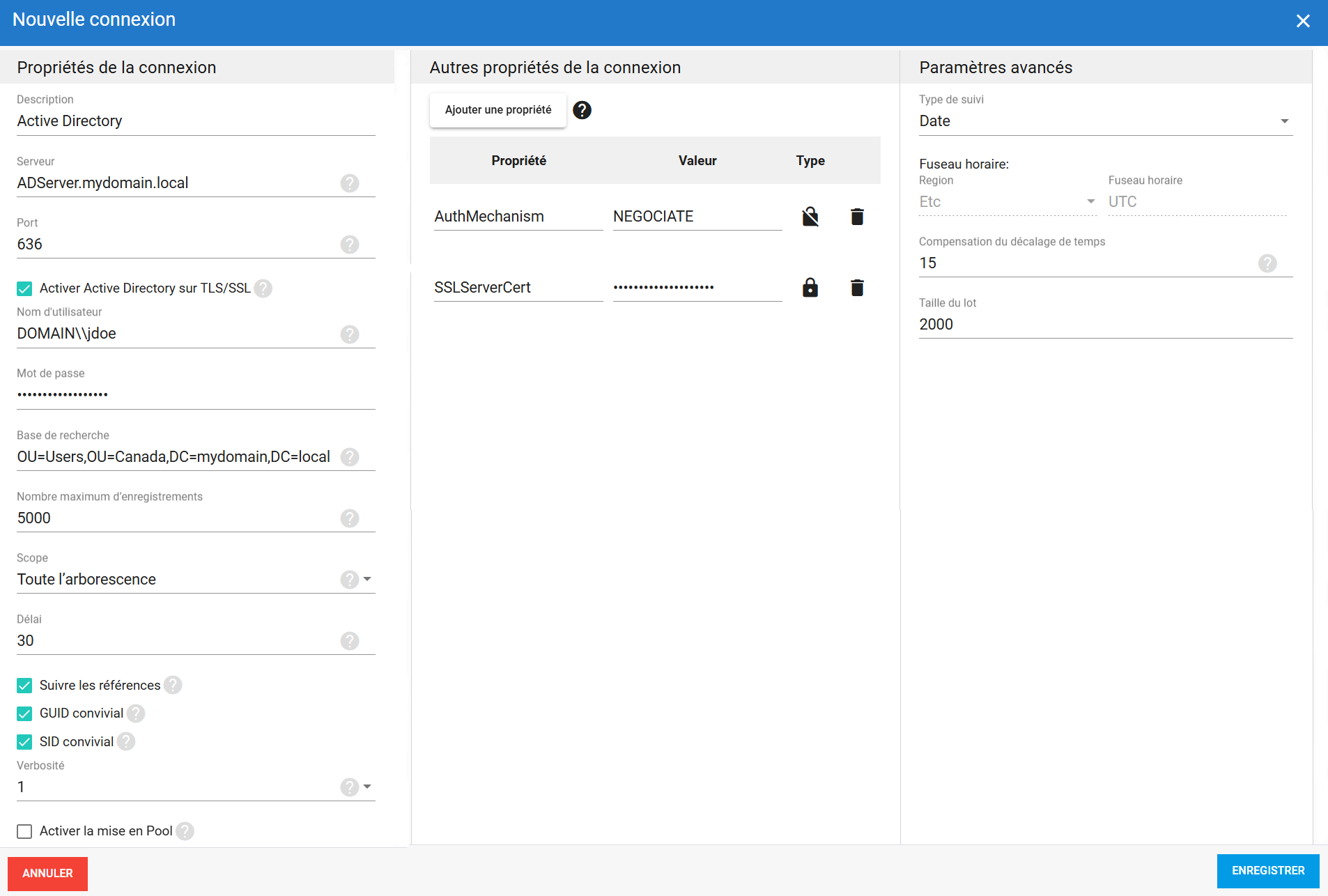 Connexion source Active Directory dans DataSync