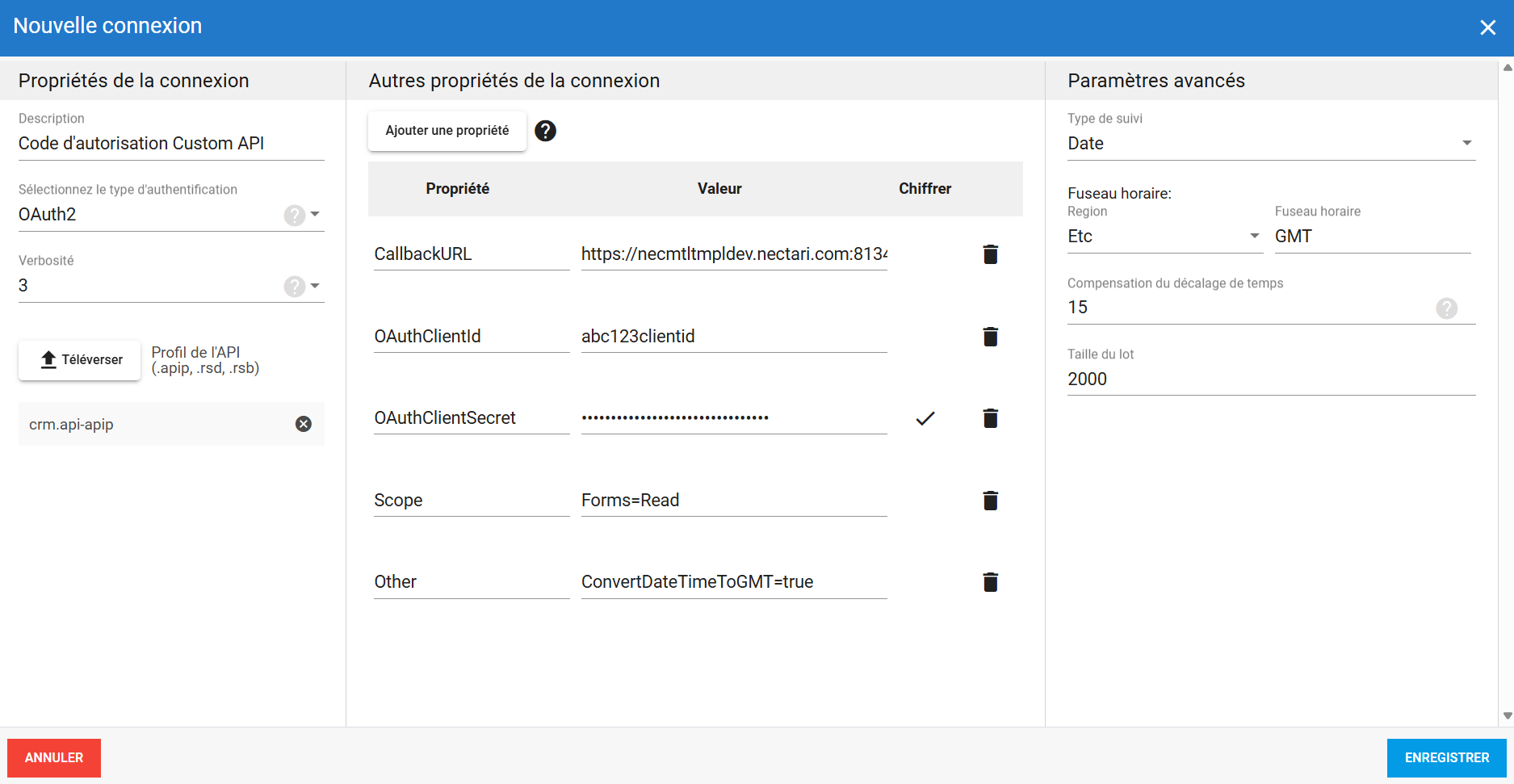 Connexion source Custom API avec code d'autorisation OAuth2 dans DataSync