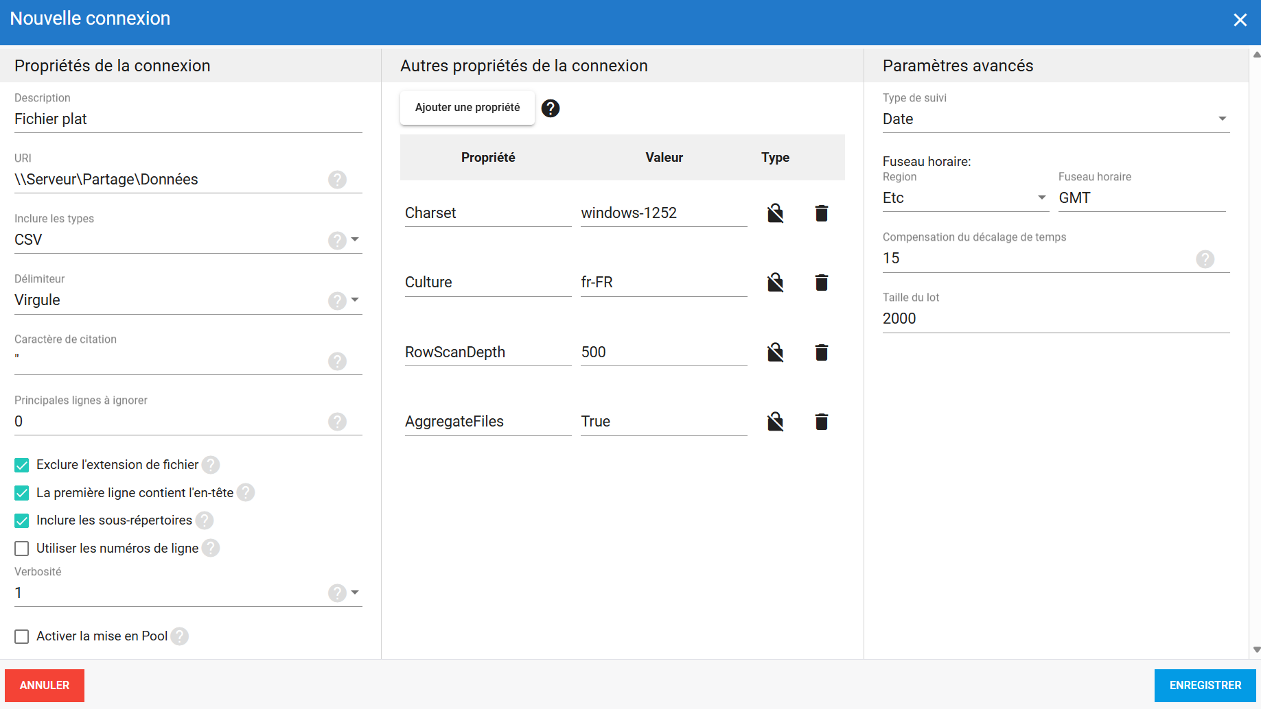 Connexion source de fichier plat dans DataSync