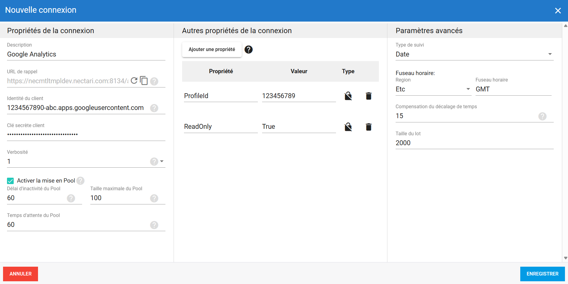 Connexion source Google Analytics dans DataSync