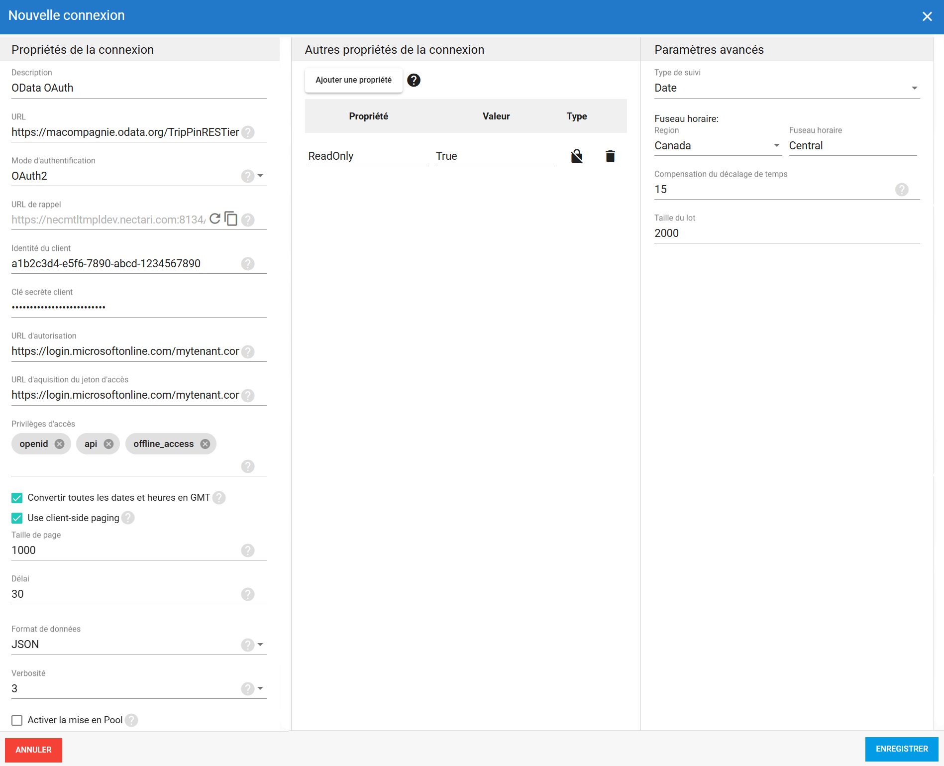 Connexion source OData avec authentification OAuth dans DataSync