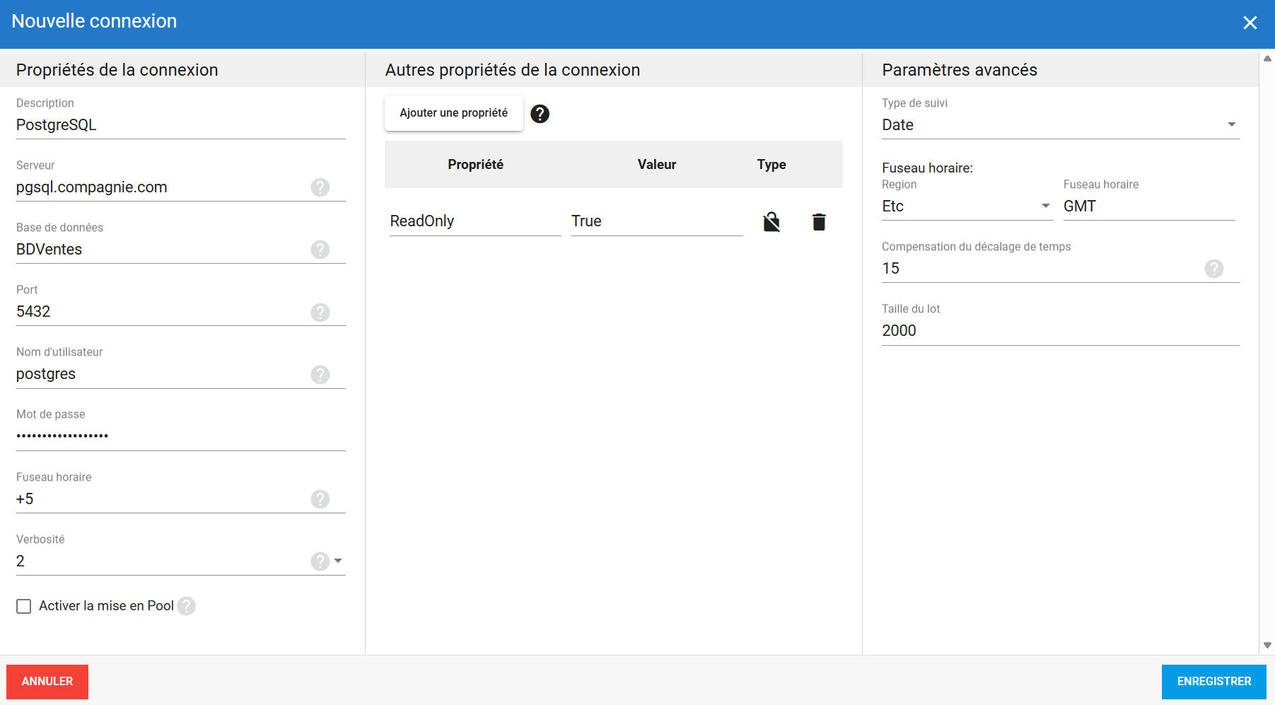 Connexion source PostgreSQL dans DataSync