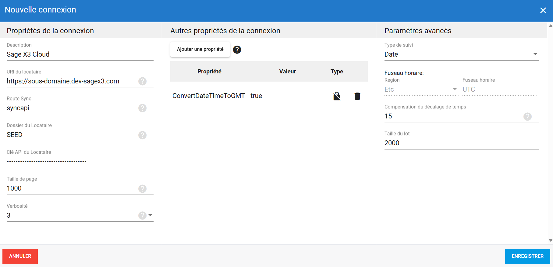 Connexion source Sage Business Cloud X3 dans DataSync