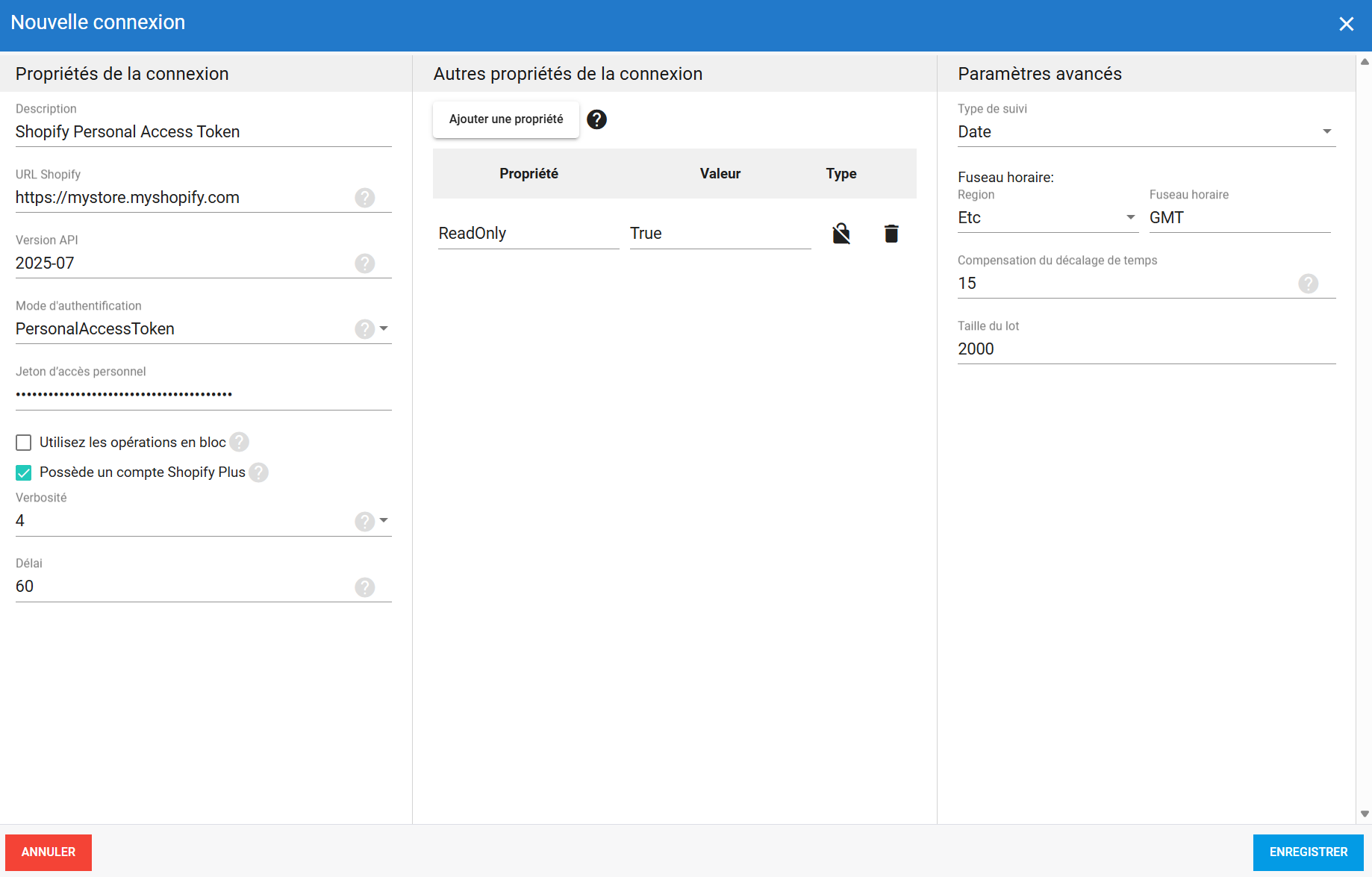 Connexion source Shopify avec Personal Access Token dans DataSync