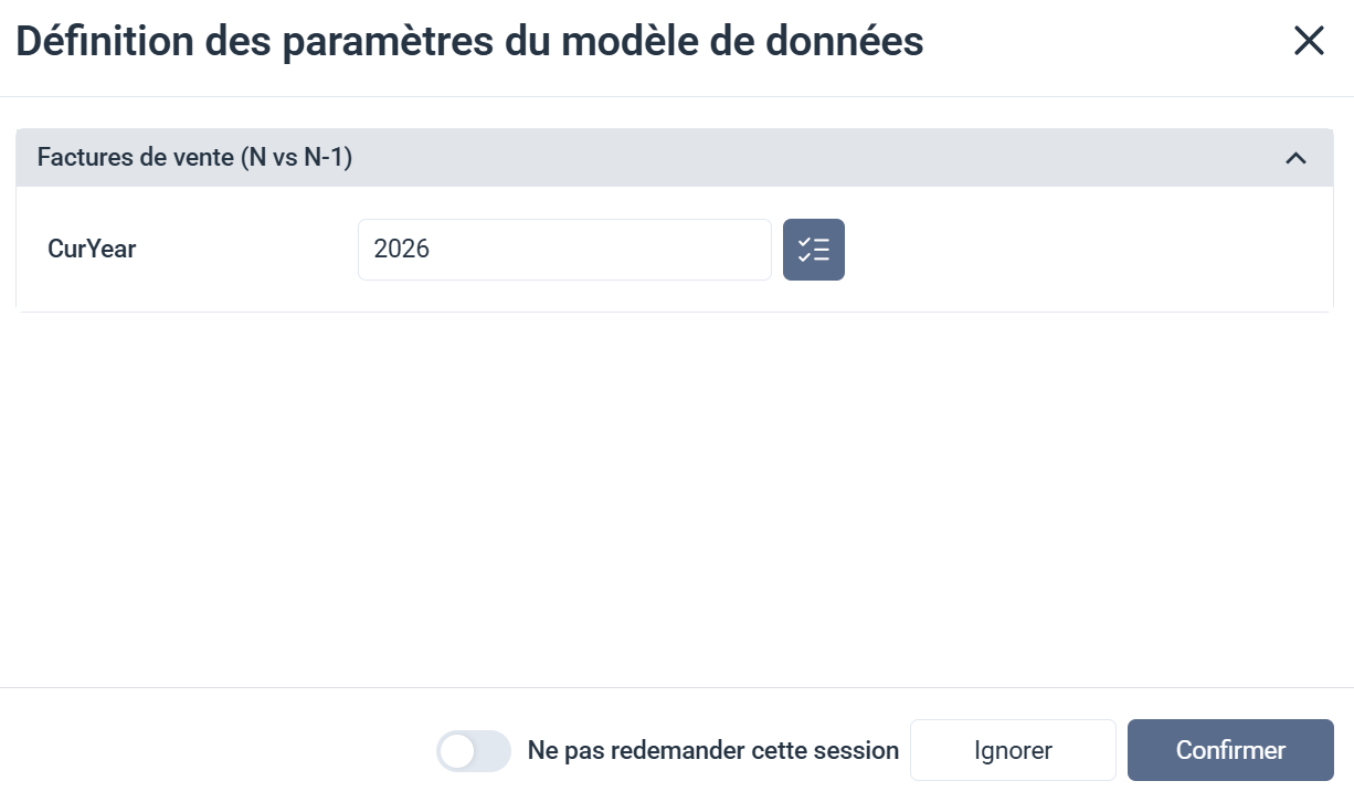Boîte de dialogue Paramètres du modèle de données
