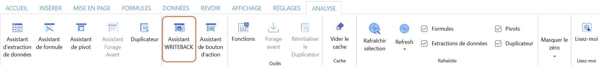 Assistant Writeback depuis l'onglet Analyse