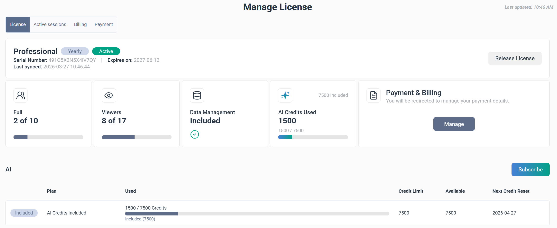 Manage License