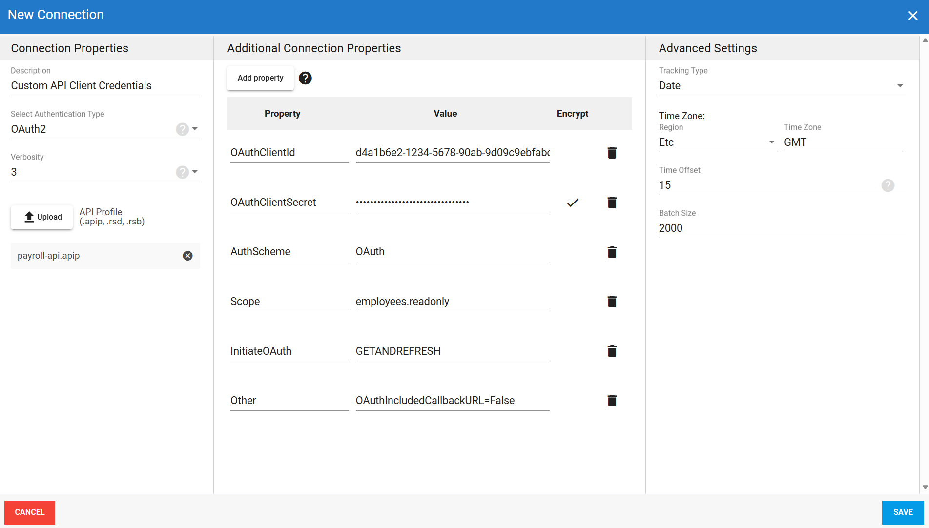 Custom API OAuth2 client credentials source connection in DataSync