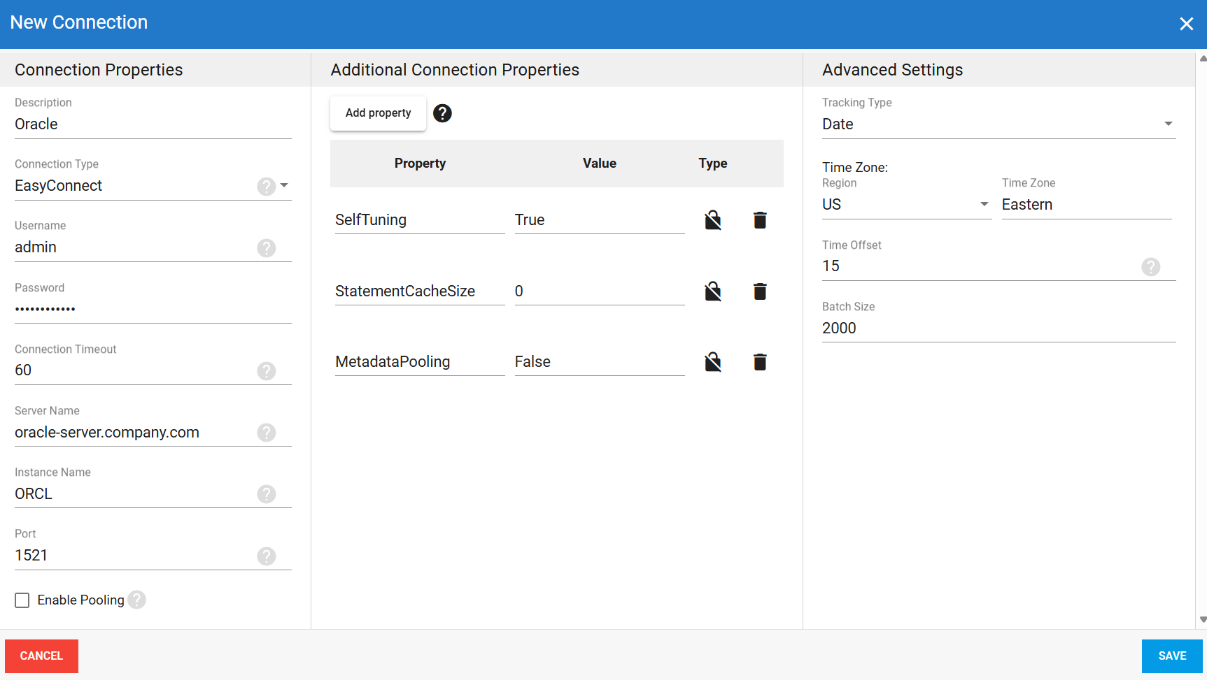 Oracle source connection in DataSync