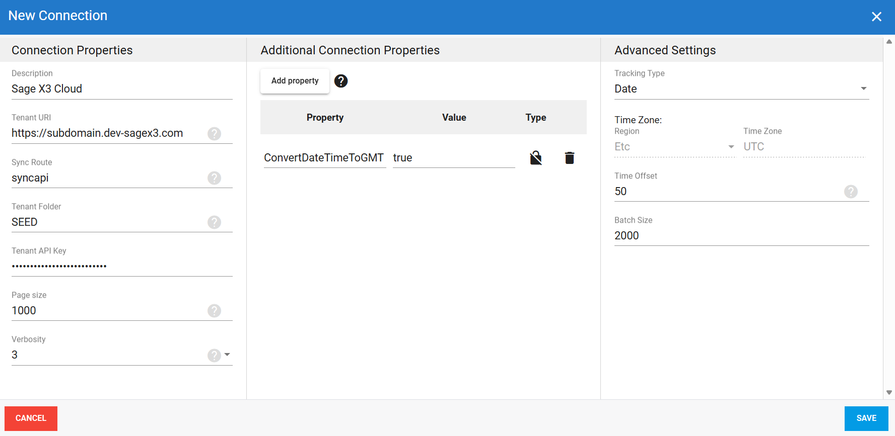 Sage Business Cloud X3 source connection in DataSync