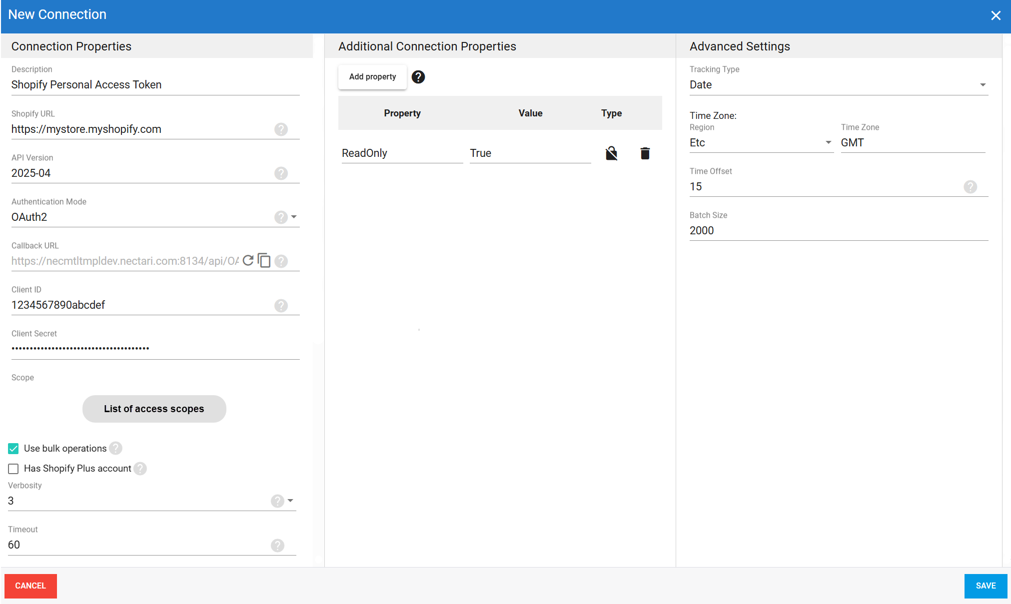 Shopify OAuth 2.0 source connection in DataSync
