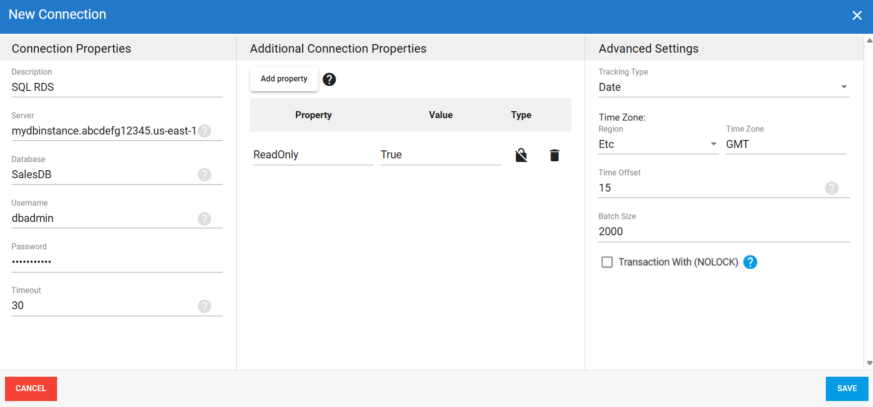 SQL RDS source connection in DataSync