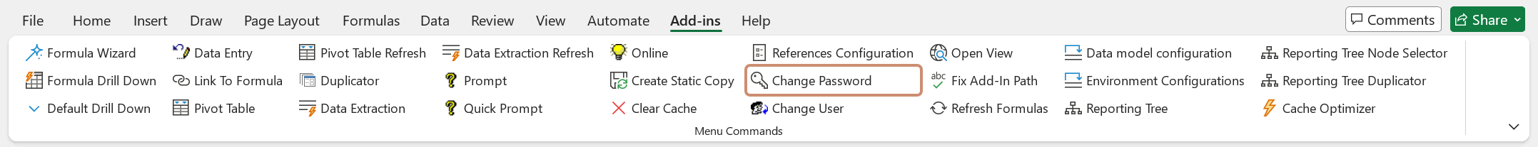 Excel Add-in Change Password