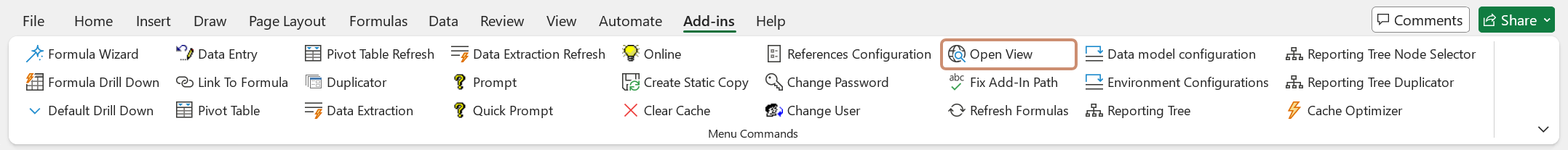 Excel Add-in Open View