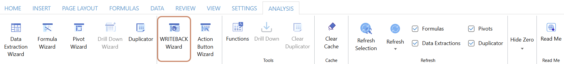Writeback Wizard in the Analysis tab