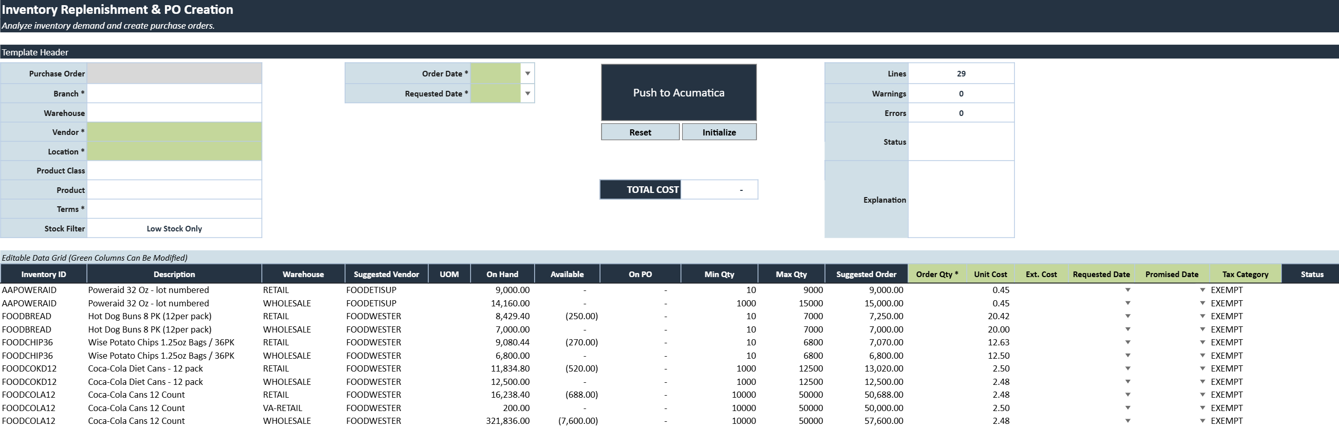 Inventory Replenishment & PO Creation