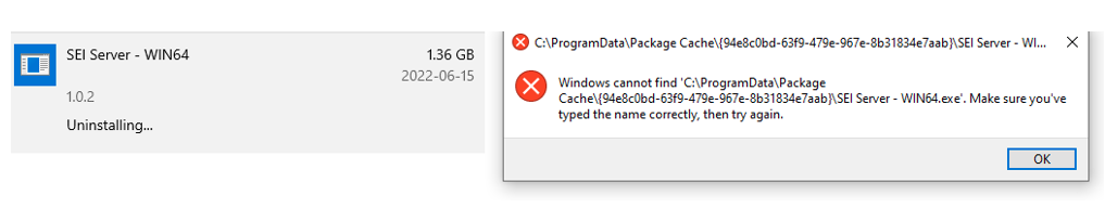 Application icon missing and uninstall not possible